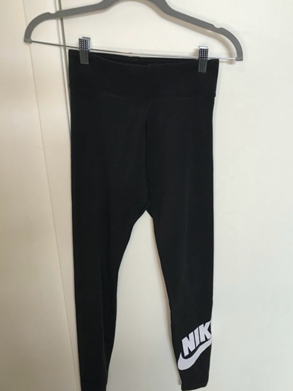 Nike Black Leggings with White Logo at Ankle